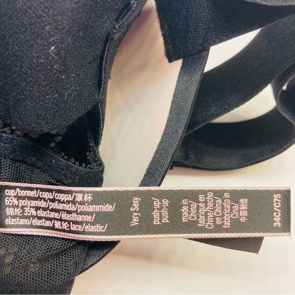 Victoria Secret Banded Lace Very Sexy Push Up Bra Caged Wide Strap Sz 34C Black - Picture 13 of 15